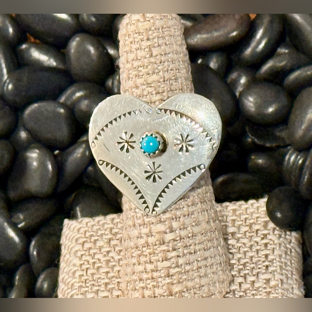 Kingman turquoise concho heart ring